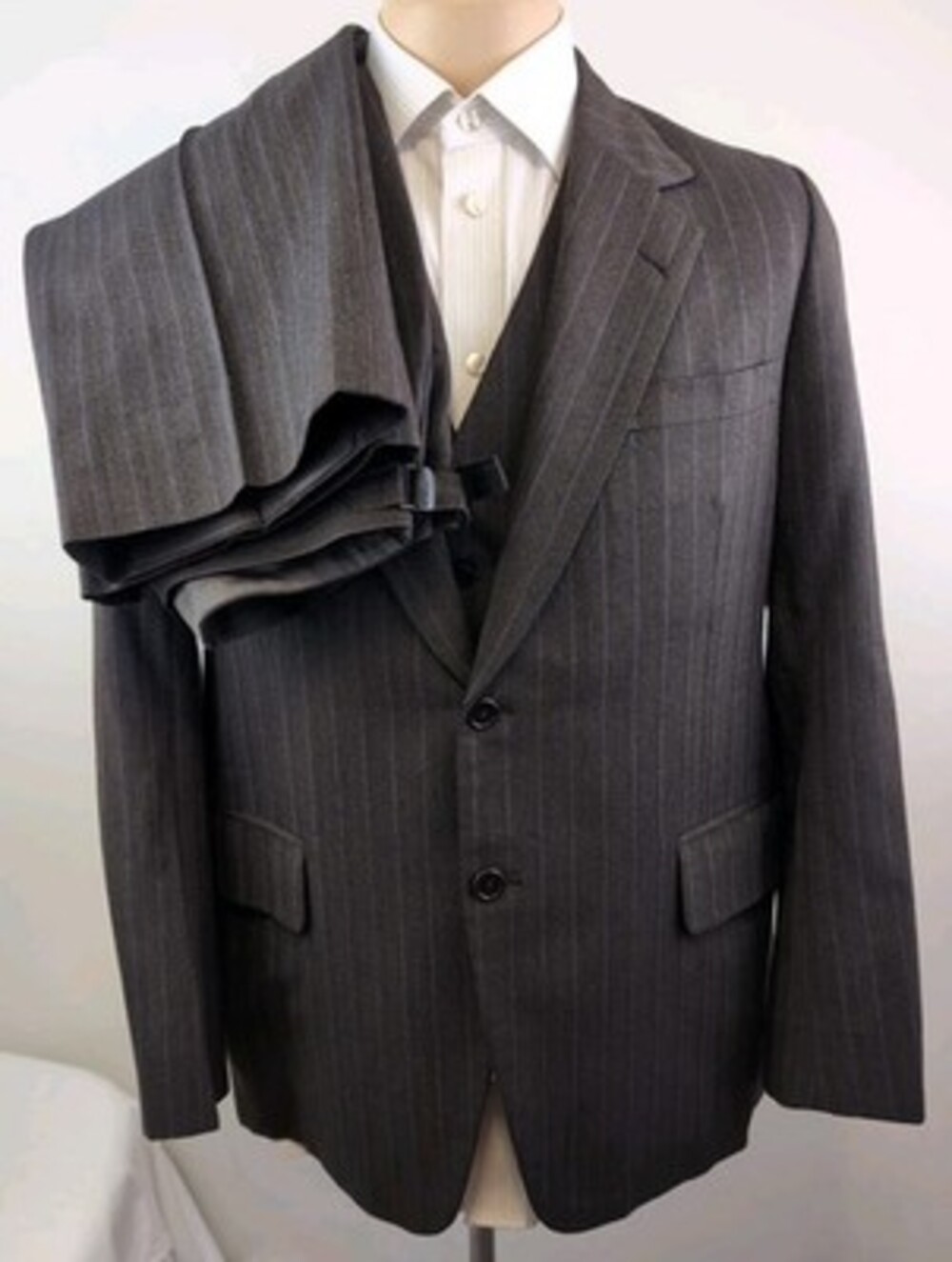 A Man Hing Cheong Bespoke Mens Worsted Wool & Cashmere 3 Piece Suit 38S W32X27.5